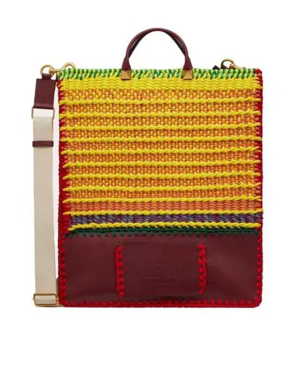 Valentino Garavani Rockstud Yellow, Red & Green Woven Crochet Tote